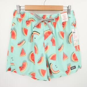 SAXX Swim Trunks Boardshorts Watermelon Print Teal Aqua Red Oh Buoy Size M NWT